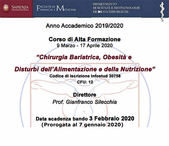 Immagine dell’evento Anno Accademico 2019/2020 -  Corso di Alta Formazione - Scadenza 7 febbraio 2020